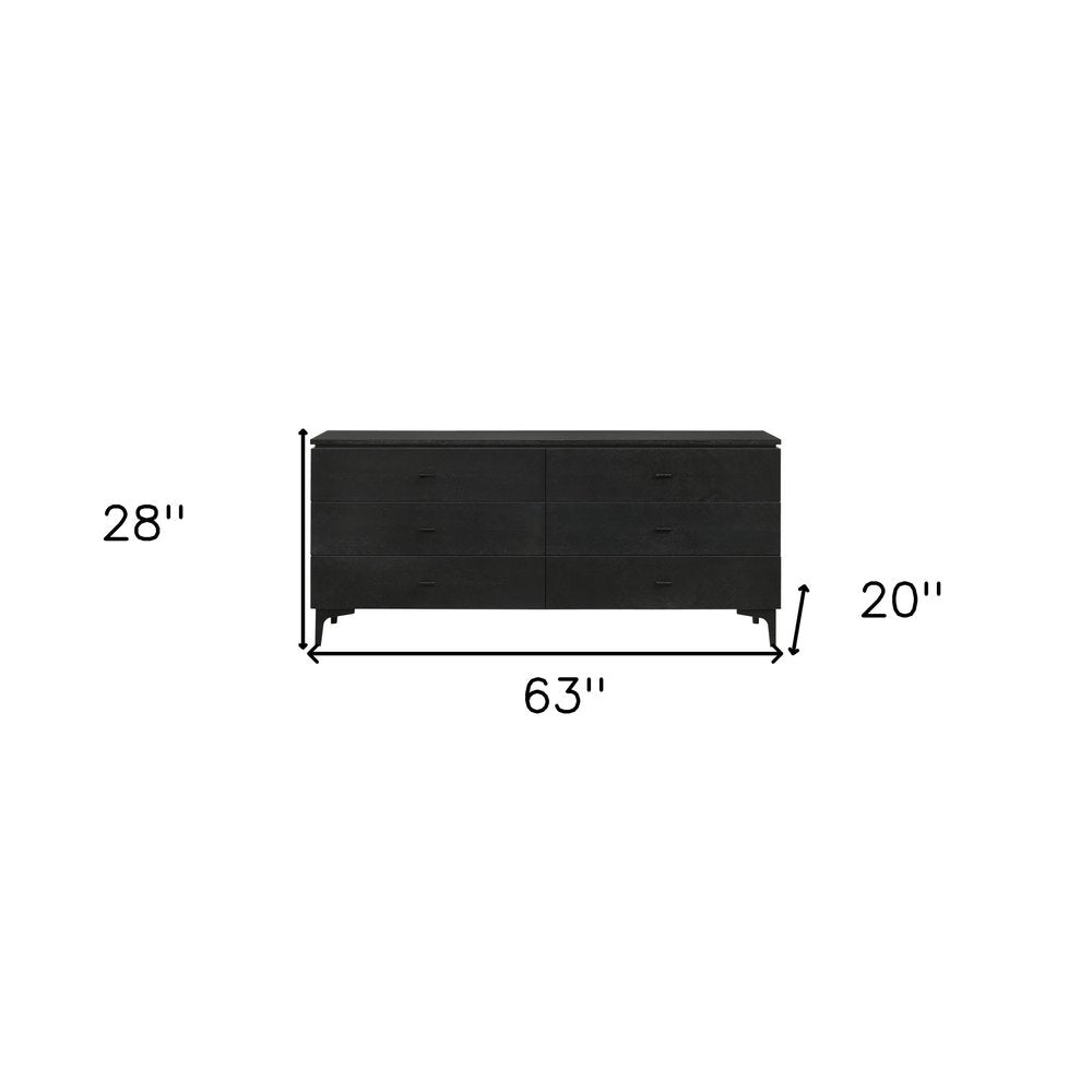 63" Black Six Drawer Double Dresser — view 6