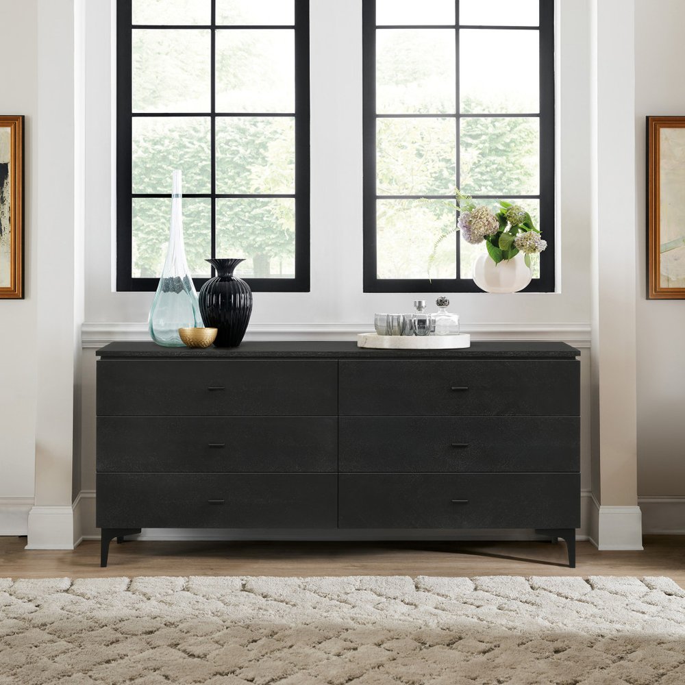 63" Black Six Drawer Double Dresser HomeRoots