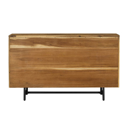 57" Brown and Black Solid Wood Six Drawer Double Dresser HomeRoots