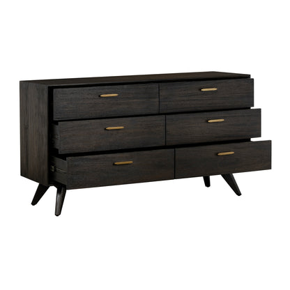 63" Brown Solid Wood Six Drawer Dresser