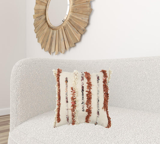 20X20 Natural 100% Wool Striped Zippered Pillow FurniFindUSA