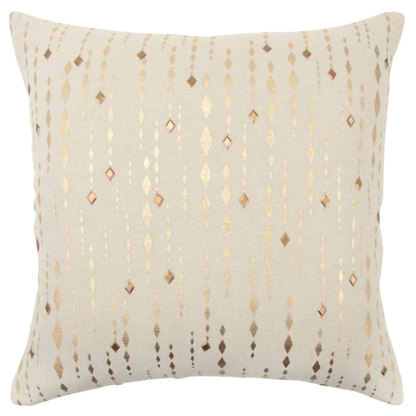 20" Gold and Ivory Cotton Pillow With Beads Edges FurniFindUSA