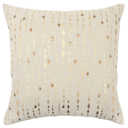 20" Gold and Ivory Cotton Pillow With Beads Edges FurniFindUSA