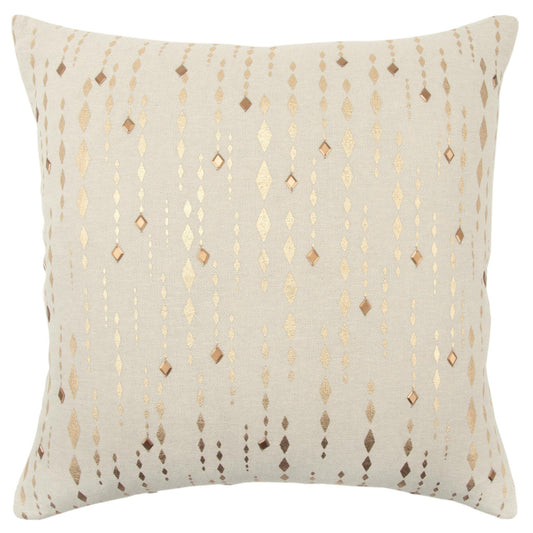 20" Gold and Ivory Cotton Pillow With Beads Edges FurniFindUSA