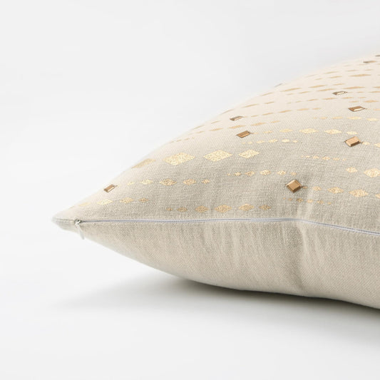 20" Gold and Ivory Cotton Pillow With Beads Edges FurniFindUSA
