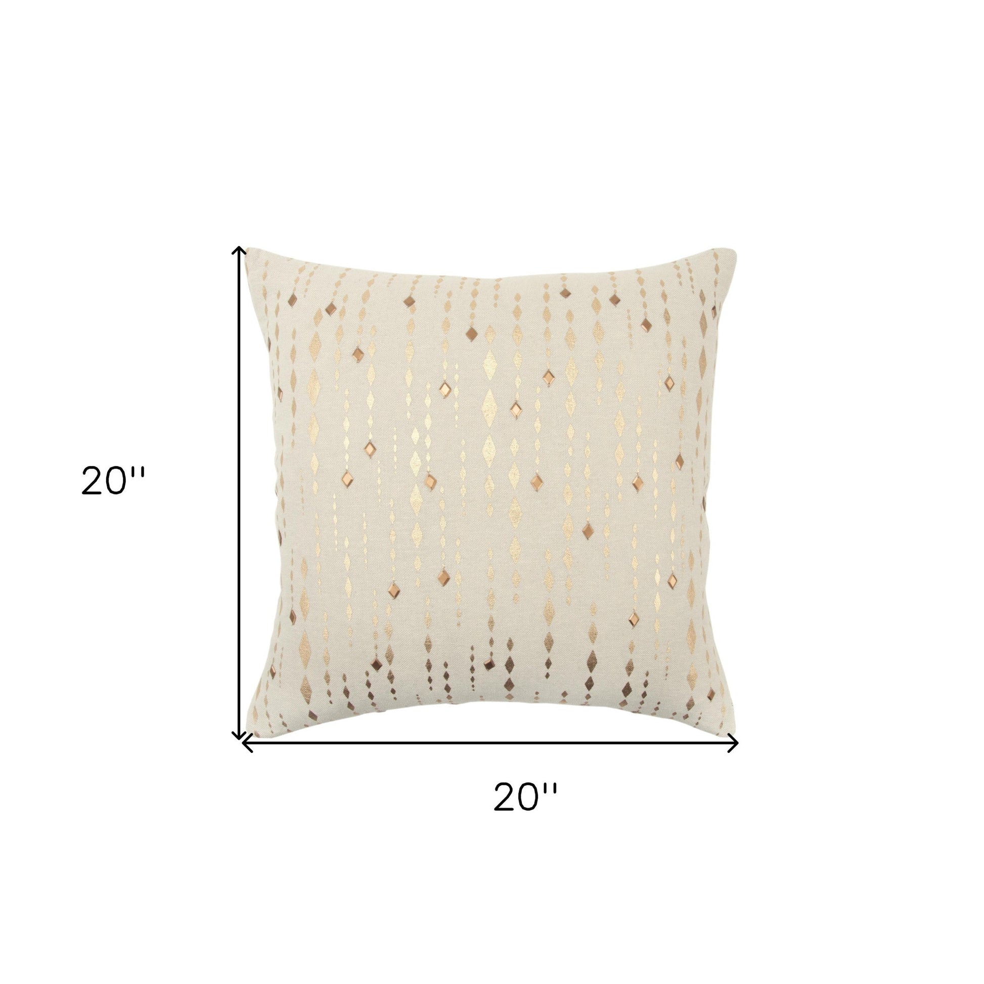 20" Gold and Ivory Cotton Pillow With Beads Edges FurniFindUSA