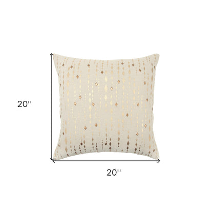 20" Gold and Ivory Cotton Pillow With Beads Edges FurniFindUSA