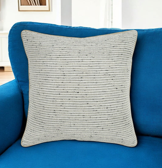20" Gray and Cream Striped Cotton Throw Pillow FurniFindUSA