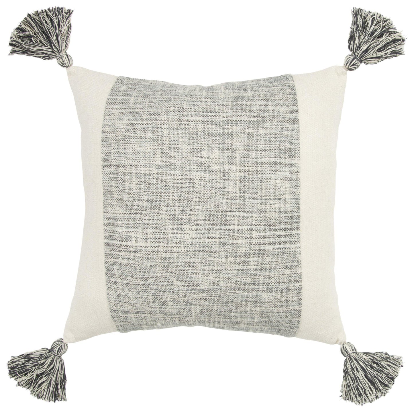 20" Gray and Ivory Cotton Pillow With Tassels Edges FurniFindUSA