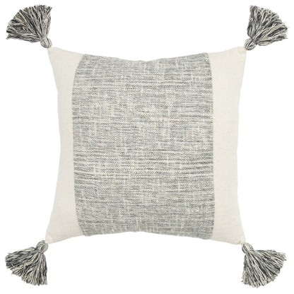 20" Gray and Ivory Cotton Pillow With Tassels Edges FurniFindUSA
