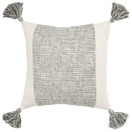20" Gray and Ivory Cotton Pillow With Tassels Edges FurniFindUSA