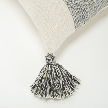 20" Gray and Ivory Cotton Pillow With Tassels Edges FurniFindUSA