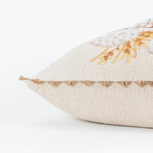 20" Beige and Green Thanksgiving Cotton Pillow With Applique, Embroidery Edges FurniFindUSA