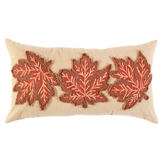 14" X 26" Beige and Brown Autumn Leaves Throw Pillow With Applique And Embroidery FurniFindUSA