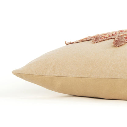 14" X 26" Beige and Brown Autumn Leaves Throw Pillow With Applique And Embroidery FurniFindUSA