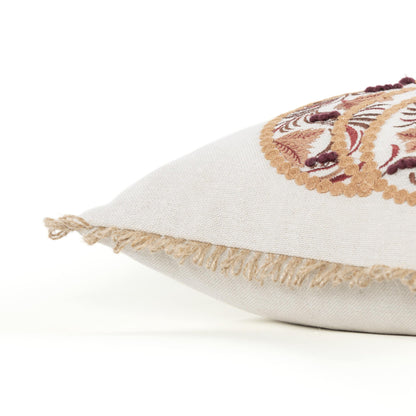 18" Ivory Green and Red Thanksgiving Cotton Pillow With Applique, Embroidery Edges FurniFindUSA