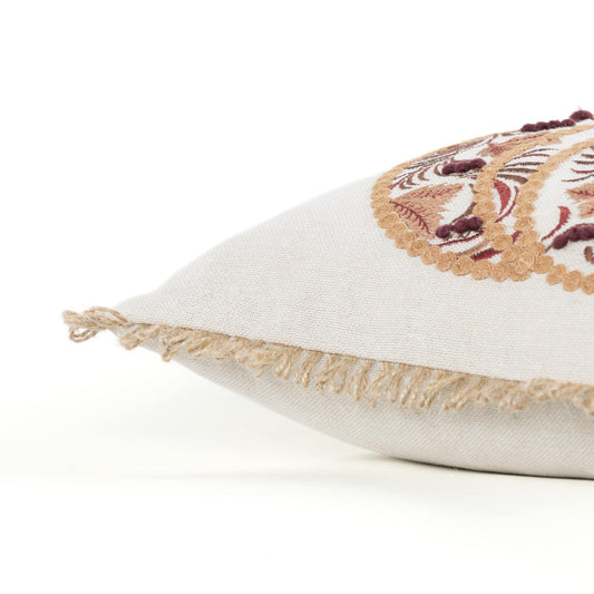 18" Ivory Green and Red Thanksgiving Cotton Pillow With Applique, Embroidery Edges FurniFindUSA