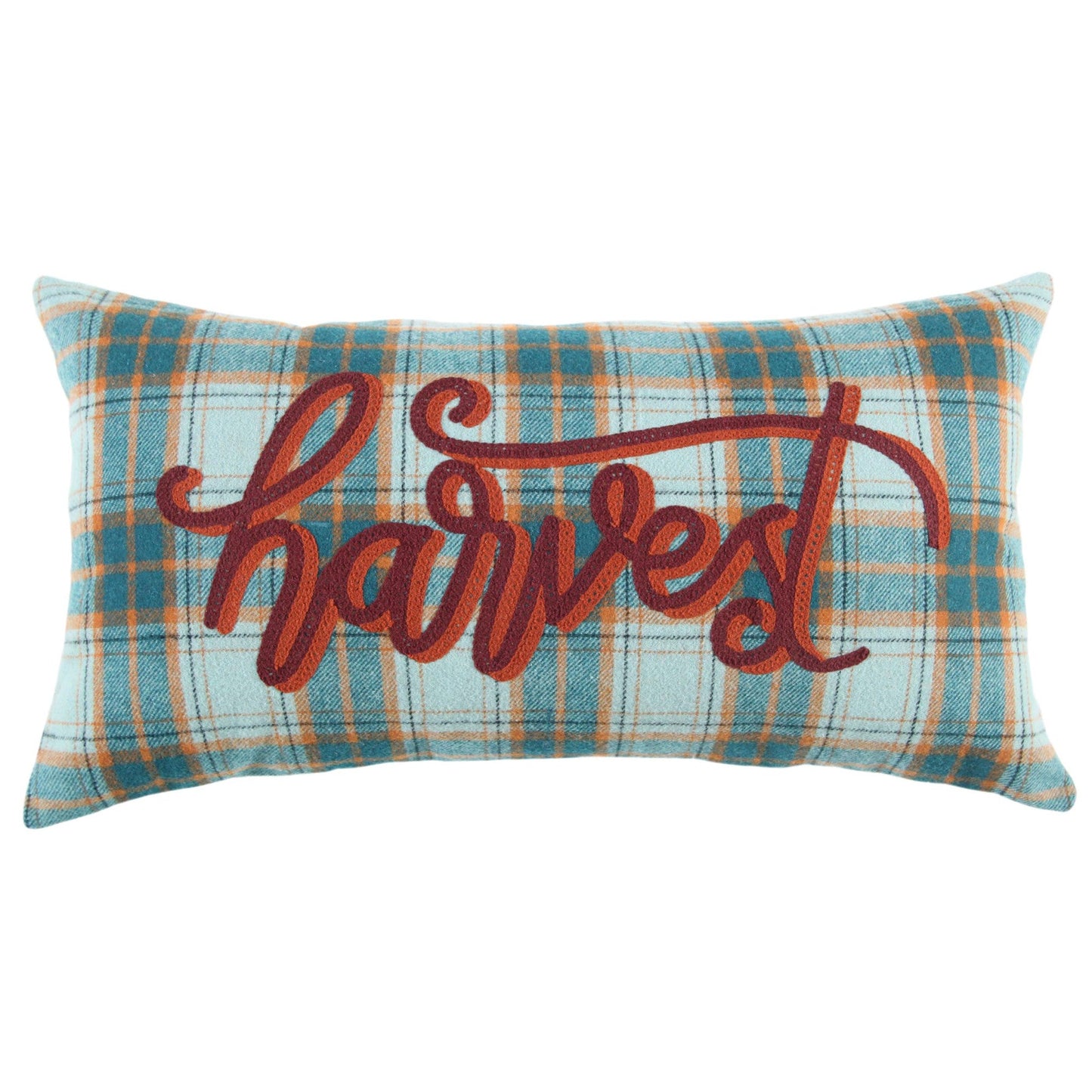 14" X 14" Blue and Orange Thanksgiving Wool Blend Pillow With Embroidery Edges FurniFindUSA