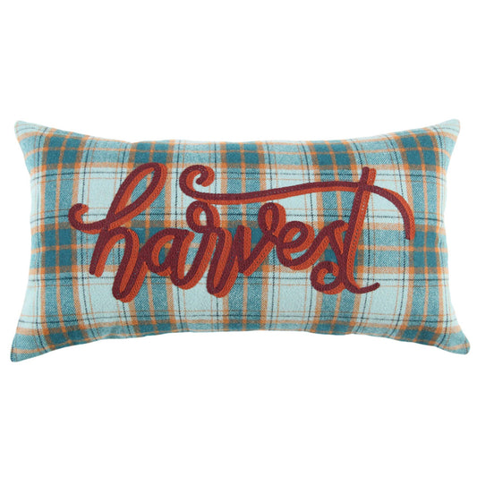 14" X 14" Blue and Orange Thanksgiving Wool Blend Pillow With Embroidery Edges FurniFindUSA