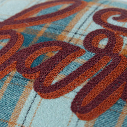 14" X 14" Blue and Orange Thanksgiving Wool Blend Pillow With Embroidery Edges FurniFindUSA