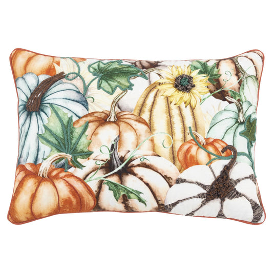 14" X 20" Orange and Ivory Thanksgiving Cotton Pillow With Embroidery Edges FurniFindUSA