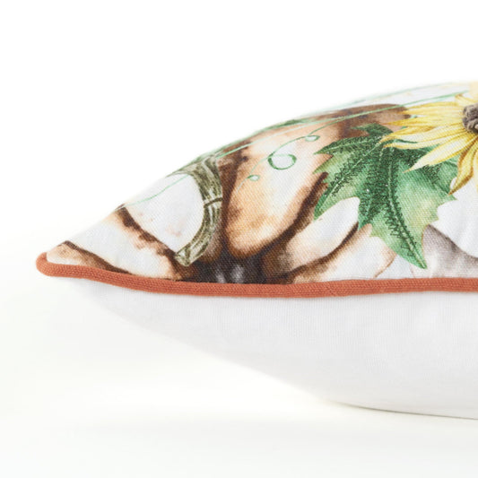 14" X 20" Orange and Ivory Thanksgiving Cotton Pillow With Embroidery Edges FurniFindUSA