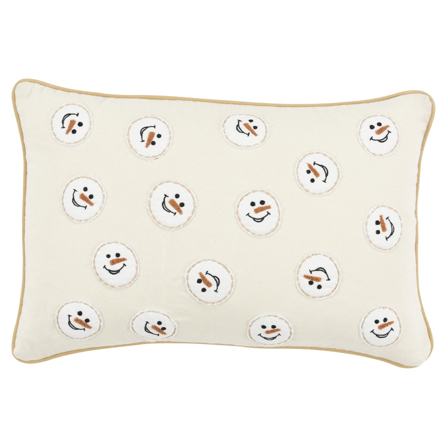 14" X 20" Beige and White Christmas Cotton Pillow With Applique, Embroidery Edges FurniFindUSA