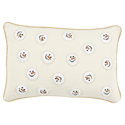 14" X 20" Beige and White Christmas Cotton Pillow With Applique, Embroidery Edges FurniFindUSA