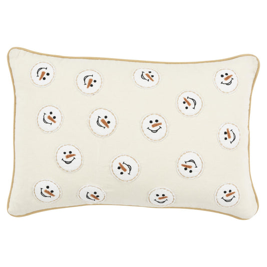 14" X 20" Beige and White Christmas Cotton Pillow With Applique, Embroidery Edges FurniFindUSA