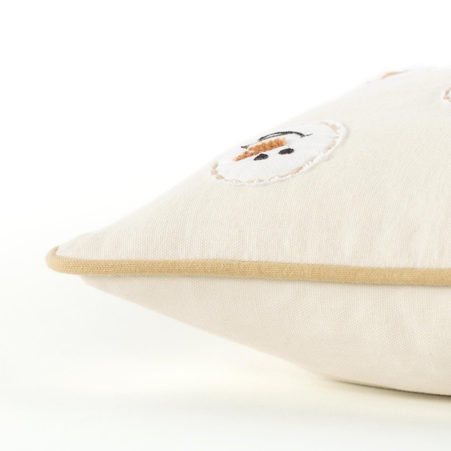 14" X 20" Beige and White Christmas Cotton Pillow With Applique, Embroidery Edges FurniFindUSA