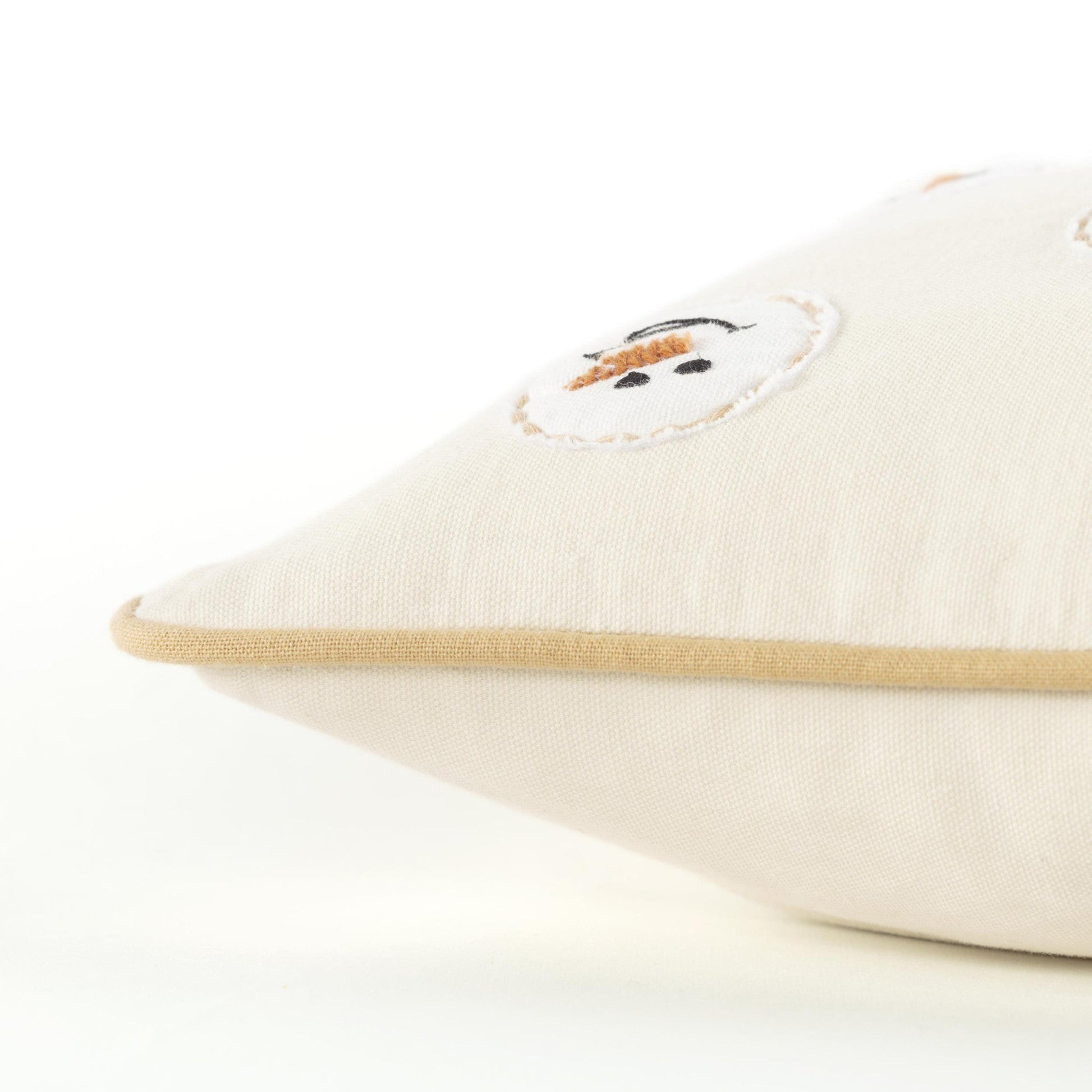 14" X 20" Beige and White Christmas Cotton Pillow With Applique, Embroidery Edges FurniFindUSA