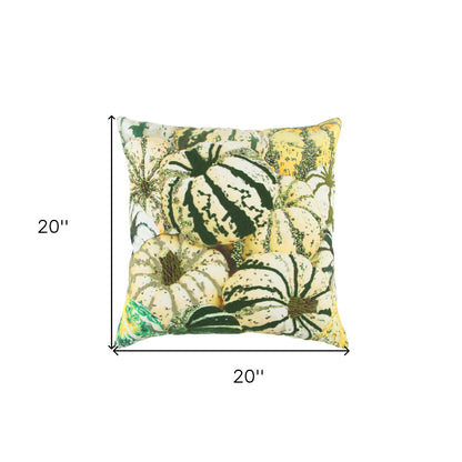 20" Green and White Thanksgiving Cotton Pillow With Embroidery, Beads Edges FurniFindUSA