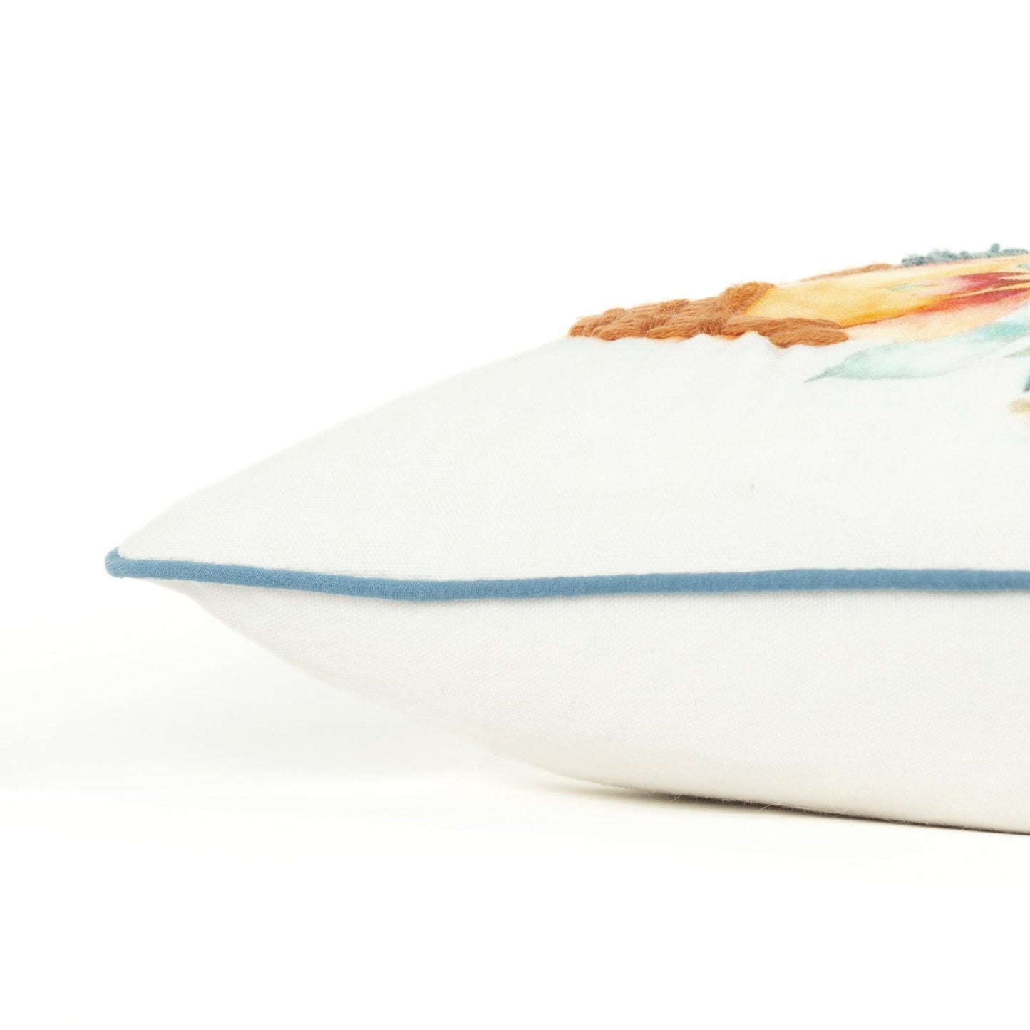 14" X 14" Blue and White Thanksgiving Cotton Pillow With Embroidery Edges FurniFindUSA