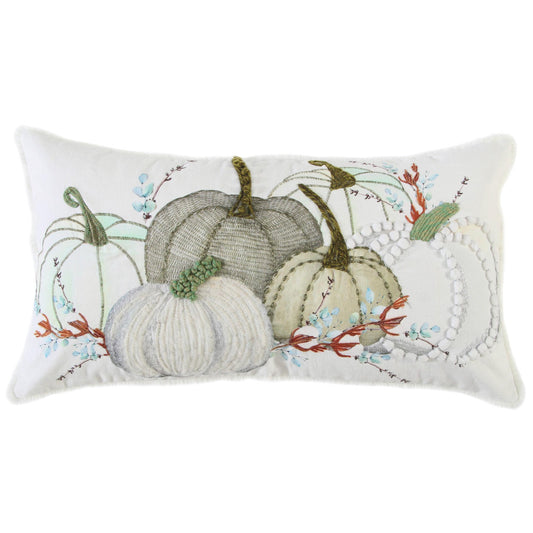 14" X 14" Green and White Thanksgiving Cotton Pillow With Embroidery Edges FurniFindUSA