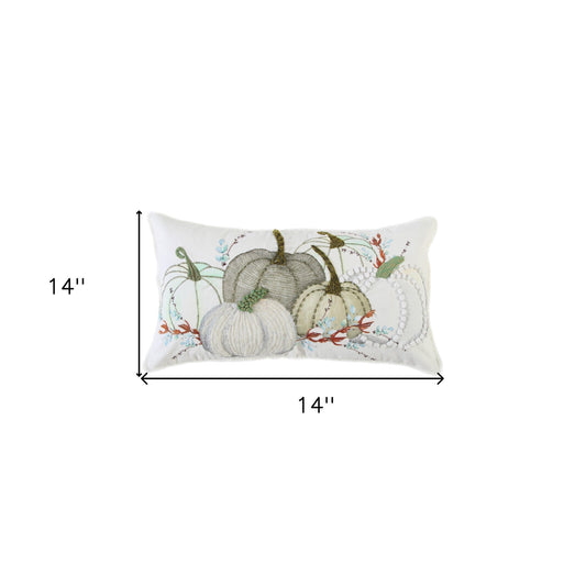 14" X 14" Green and White Thanksgiving Cotton Pillow With Embroidery Edges FurniFindUSA