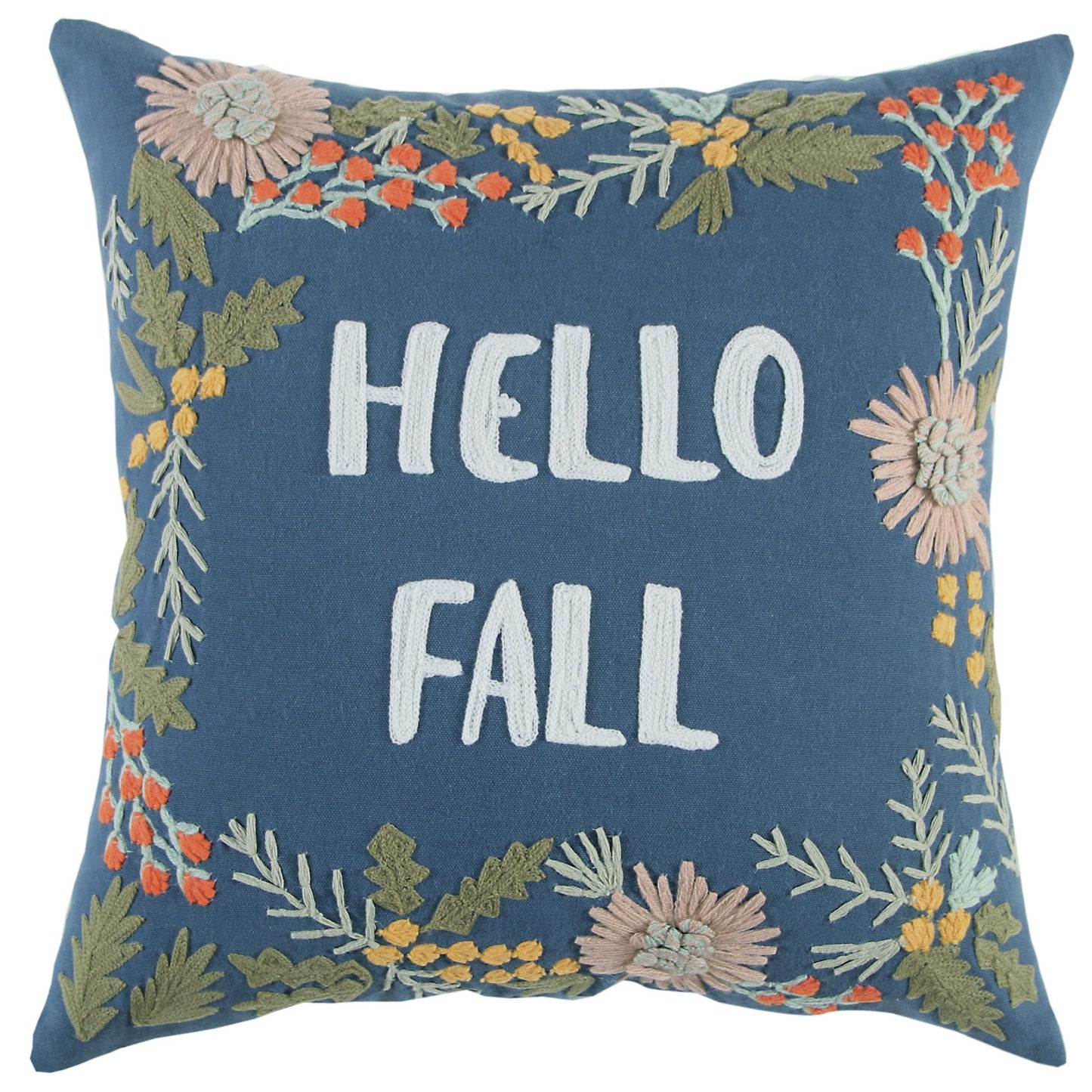 18" Blue and Pink Thanksgiving Cotton Pillow With Embroidery Edges FurniFindUSA