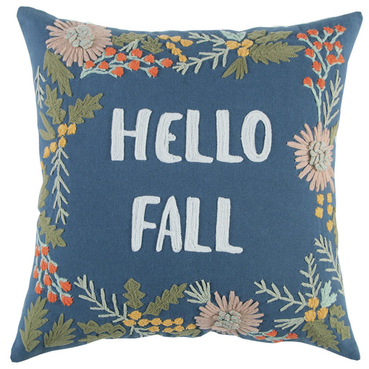18" Blue and Pink Thanksgiving Cotton Pillow With Embroidery Edges FurniFindUSA