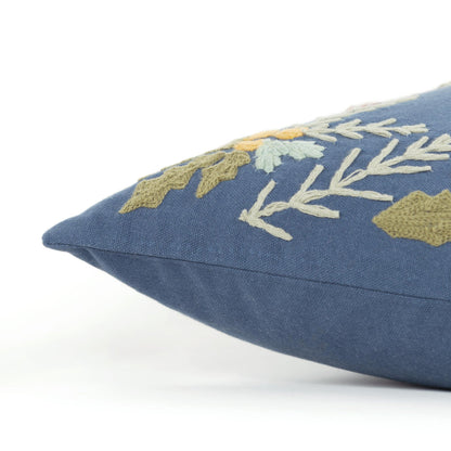 18" Blue and Pink Thanksgiving Cotton Pillow With Embroidery Edges FurniFindUSA