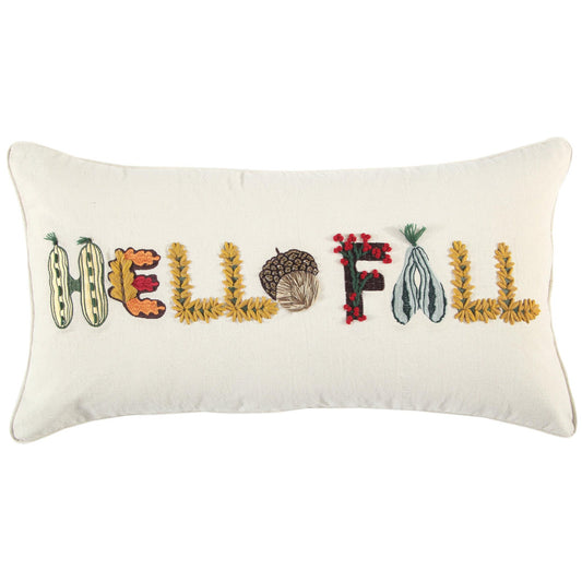 14" X 14" Yellow and White Thanksgiving Cotton Pillow With Embroidery Edges FurniFindUSA