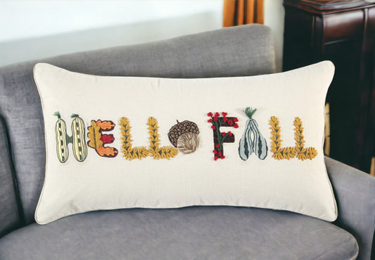 14" X 14" Yellow and White Thanksgiving Cotton Pillow With Embroidery Edges FurniFindUSA