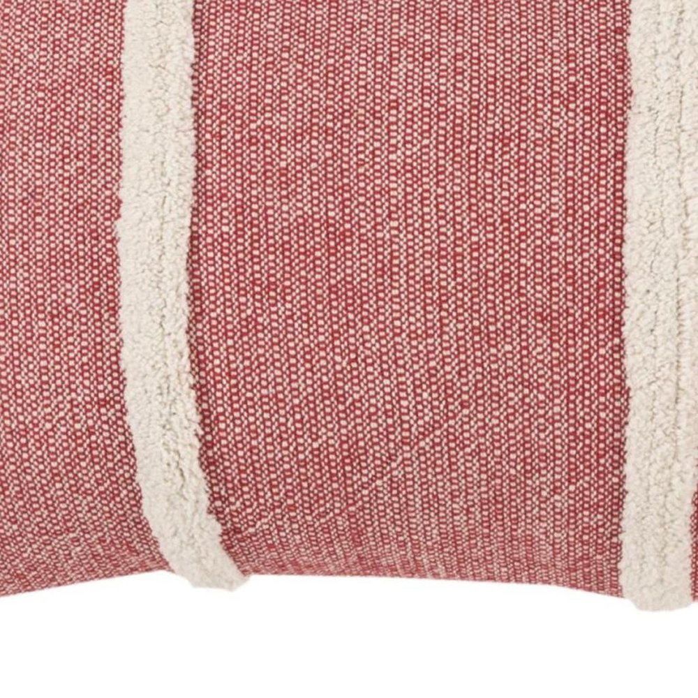 14" X 26" Red And White Lumbar Weave Cotton Throw Pillow with Tassels — view 4