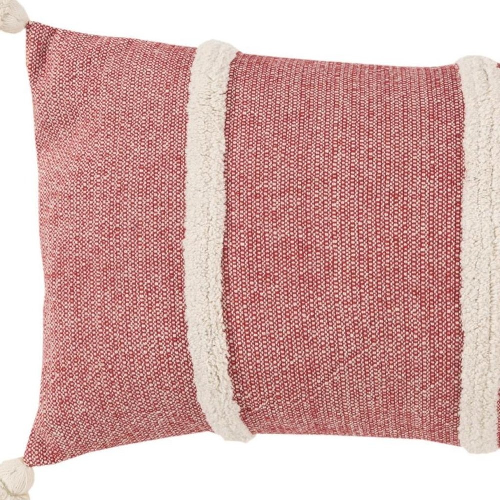 14" X 26" Red And White Lumbar Weave Cotton Throw Pillow with Tassels — view 5