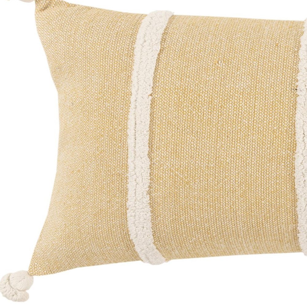 14" X 26" White And Yellow Lumbar Weave Cotton Throw Pillow with Tassels — view 6