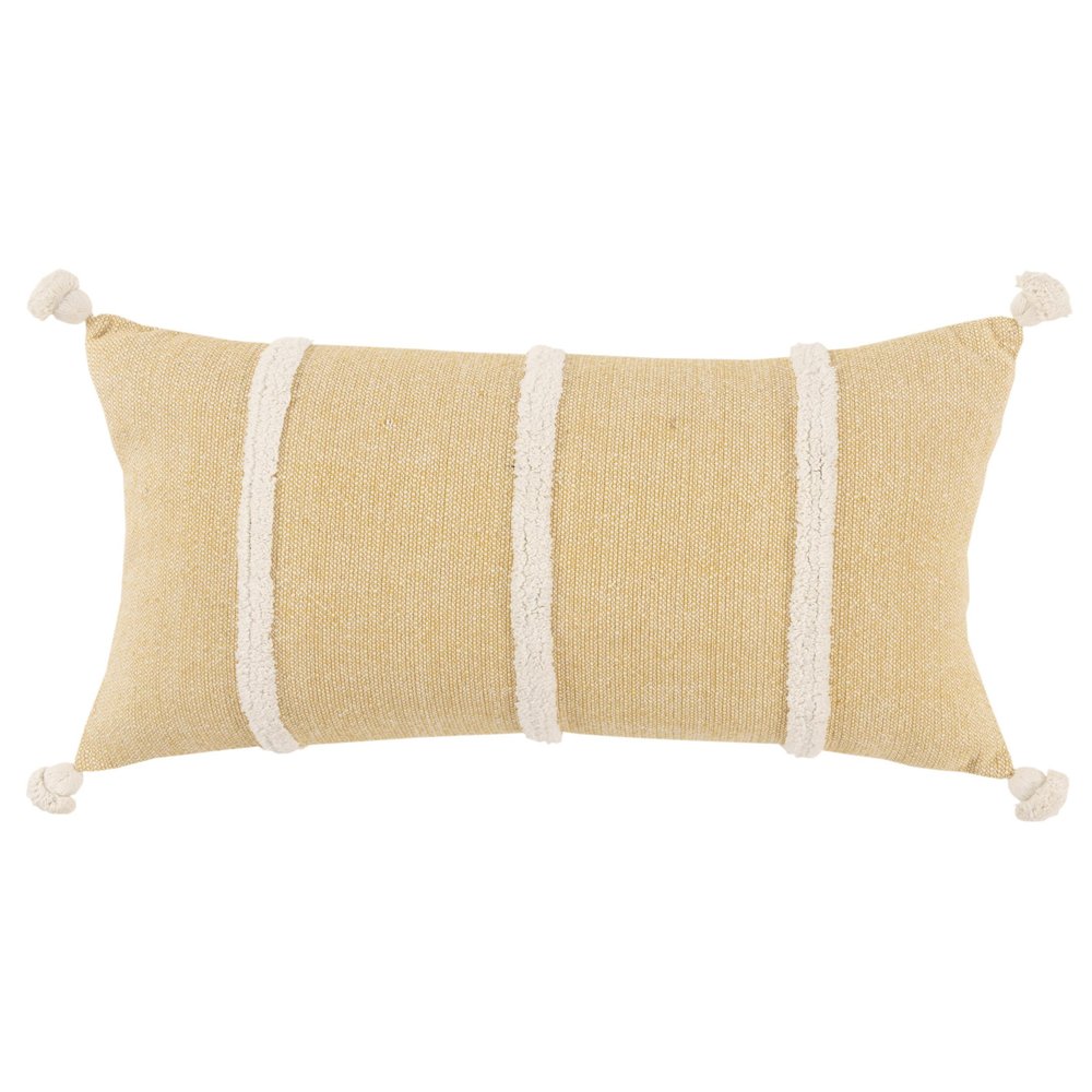 14" X 26" White And Yellow Lumbar Weave Cotton Throw Pillow with Tassels — view 1