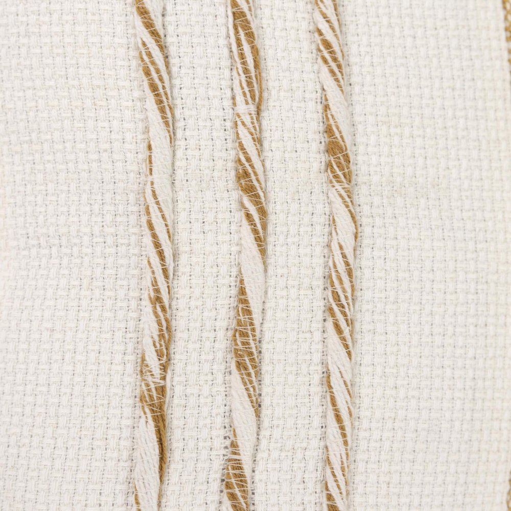 20" Yellow and White Color Block Cotton Throw Pillow With Tassels — view 2
