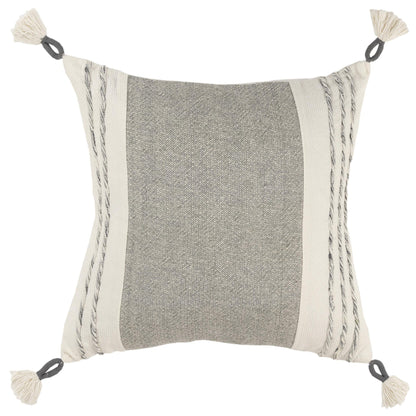 20" Gray and White Color Block Cotton Throw Pillow With Tassels FurniFindUSA