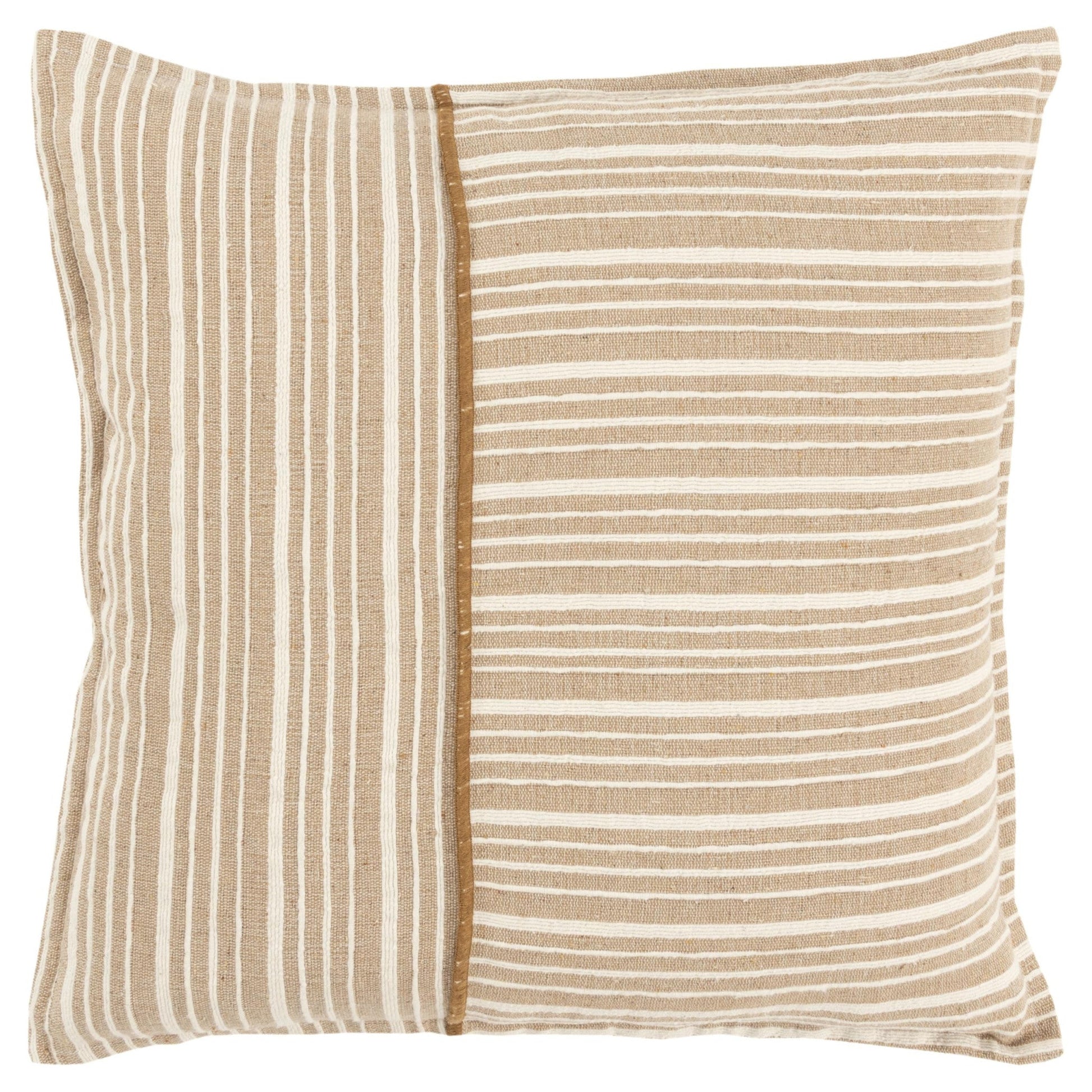 20" Natural and Ivory Striped Cotton Throw Pillow FurniFindUSA