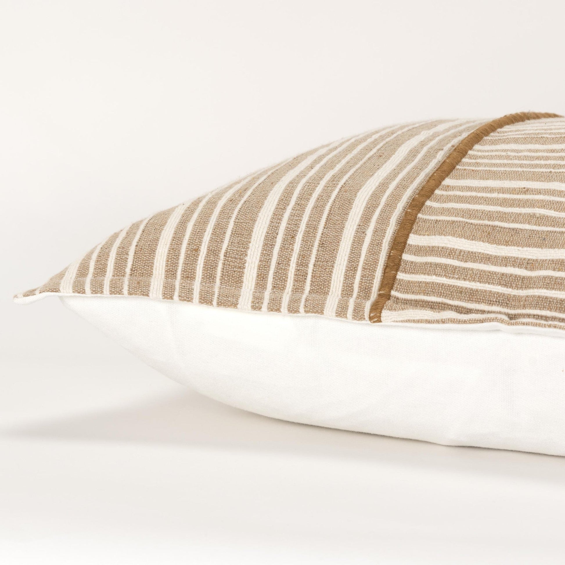 20" Natural and Ivory Striped Cotton Throw Pillow FurniFindUSA