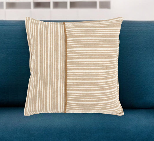 20" Natural and Ivory Striped Cotton Throw Pillow FurniFindUSA