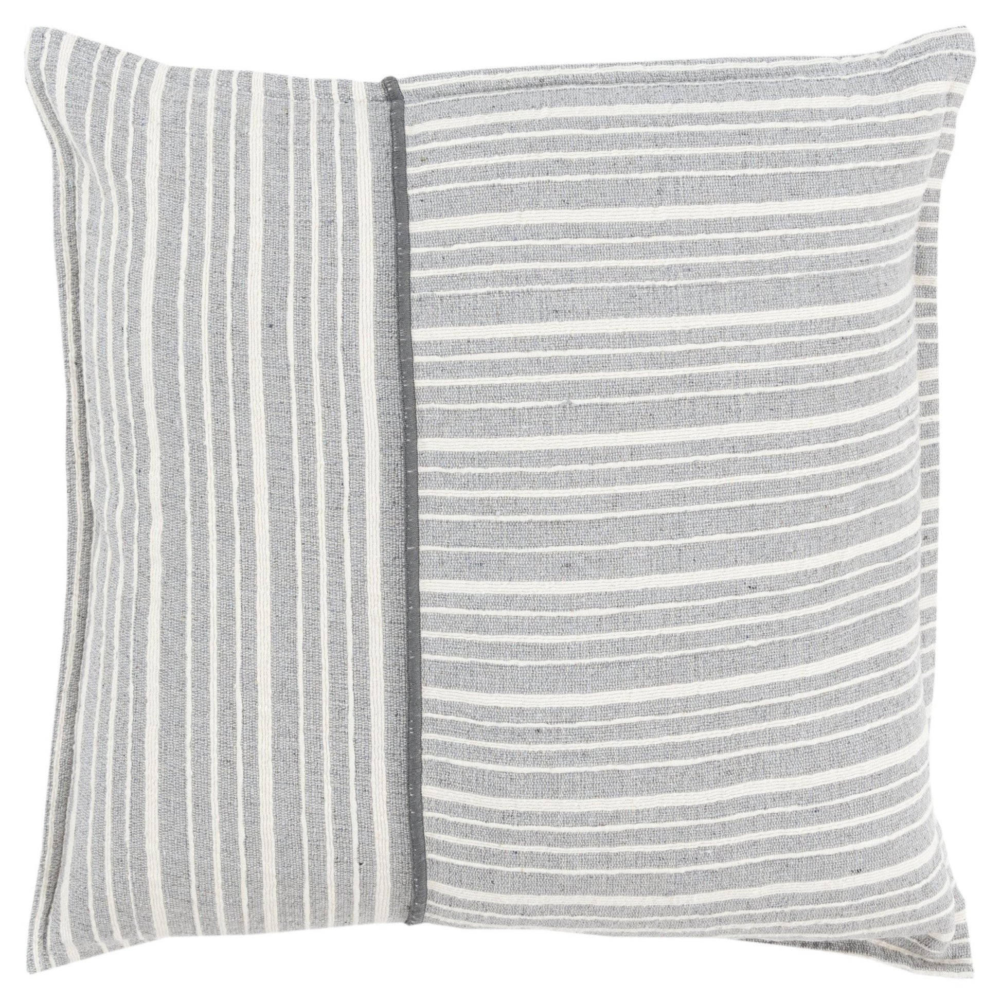 20" Gray and Ivory Striped Cotton Throw Pillow FurniFindUSA
